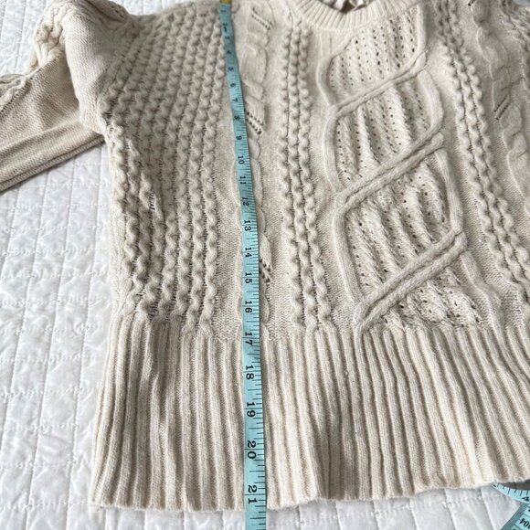 Bow Back Cable Knit Sweater By Express M Recycled Nylon & Wool Blend Womens Top - Picture 8 of 9